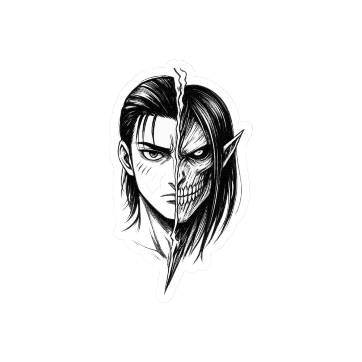 Attack Titan Eren Yeager Bold Portrait Sticker - alternate angle 3, merchandise