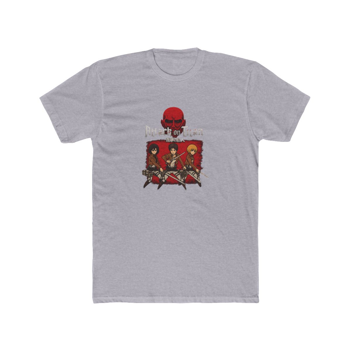 Attack on Titan Eren Mikasa Armin Red Background T-Shirt - alternate angle 3, merchandise