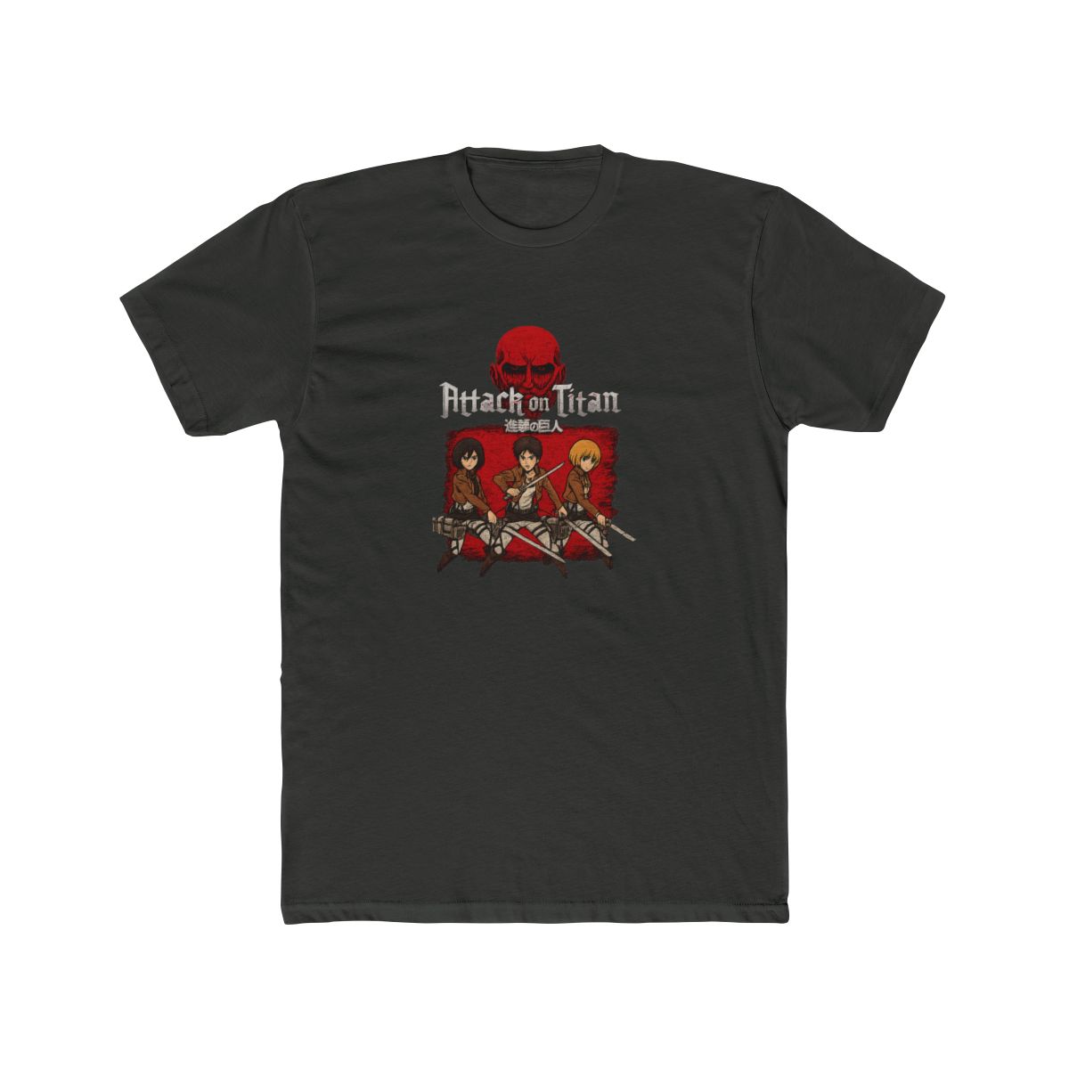 Attack on Titan Eren Mikasa Armin Red Background T-Shirt - alternate angle 5, merchandise