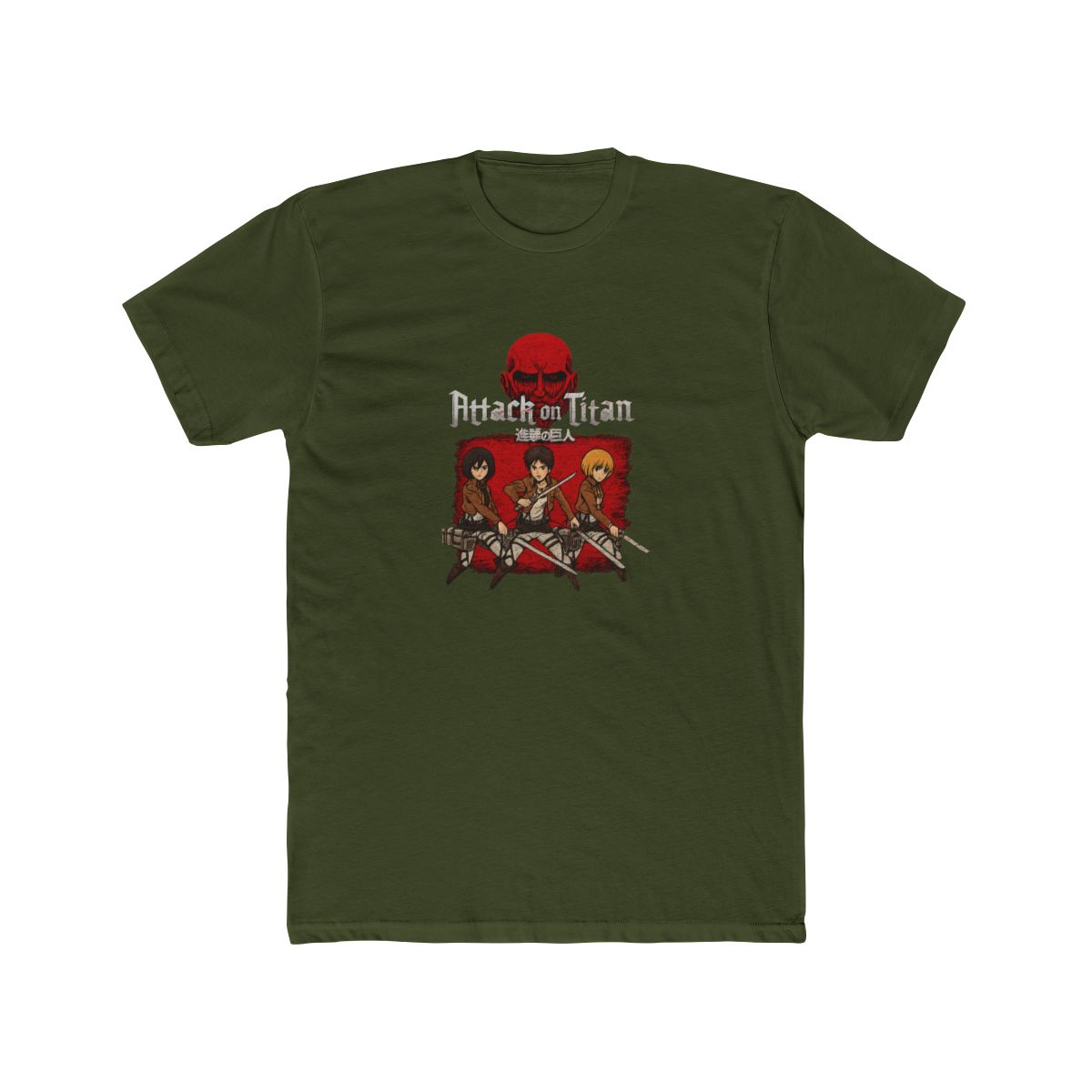 Attack on Titan Eren Mikasa Armin Red Background T-Shirt - alternate angle 4, merchandise